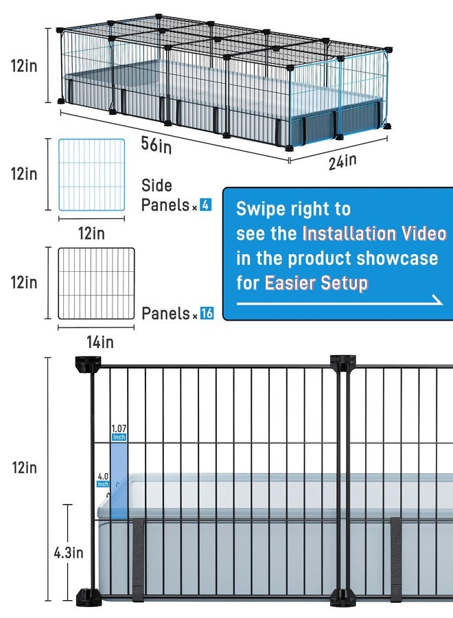 BUCATSTATE Guinea Pig Cages for 2, 20 Panels Guinea Pigs Playpen with Waterproof Mat, Metal Rabbit Cage Indoor for Hedgehogs, Quail, Chickens (56" L x 24" W x 12" H) - Image 4